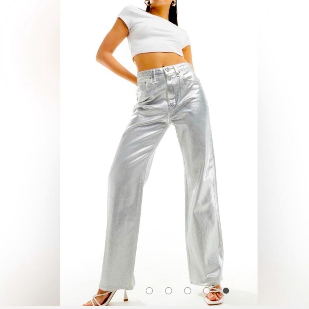 Abercrombie & Fitch Silver Metallic Vegan Leather High-Waisted Pants